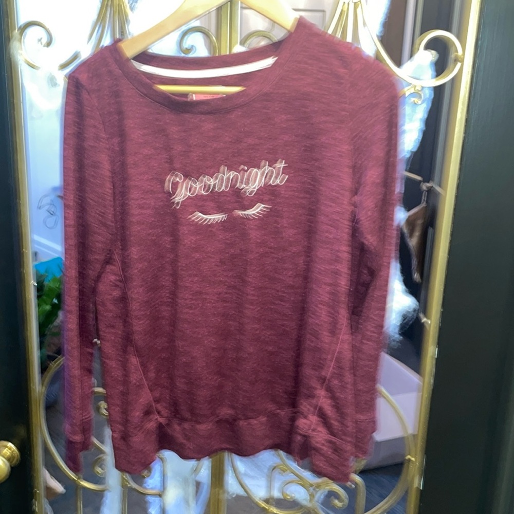 Kate spade long sleeve burgundy eyelash night sleep shirt size small